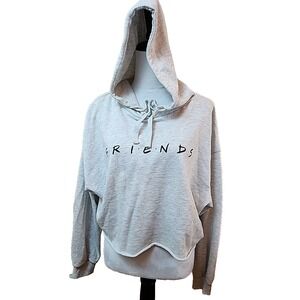 Friends TV Show Womens Cropped Hoodie Sweatshirt Sz Large‎ Light Grey Top